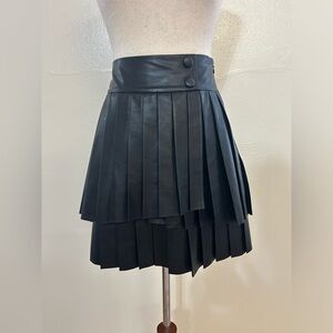 Anthropologie Black Pleated Tiered Pleather Mini Skirt